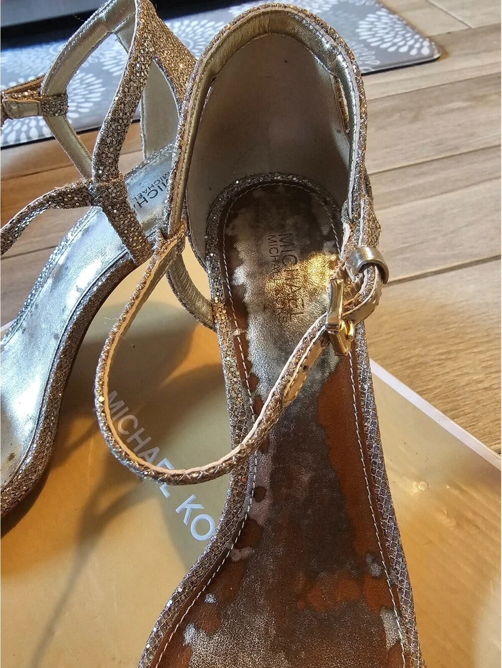 MICHAEL Michael Kors Glitter Heels Women’s 8M Gold Strappy Stiletto